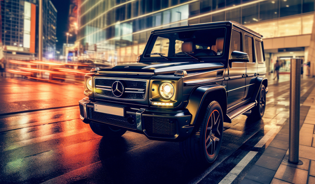 Черный внедорожник Mercedes-Benz G63 AMG в городе