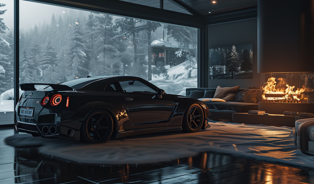 Автомобиль Nissan Skyline GT-R в комнате