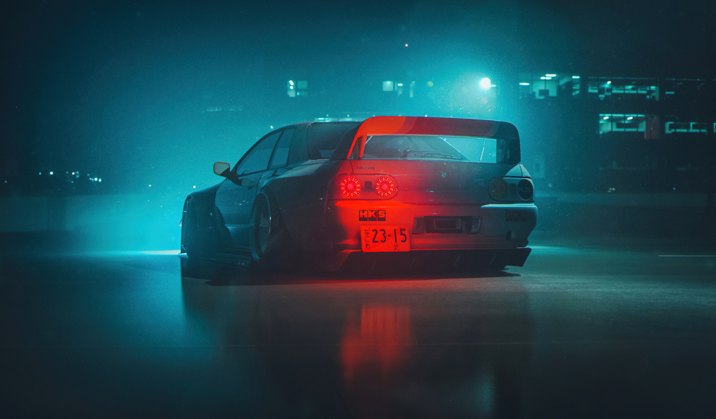Вид сзади на автомобиль Nissan Skyline GTR R32