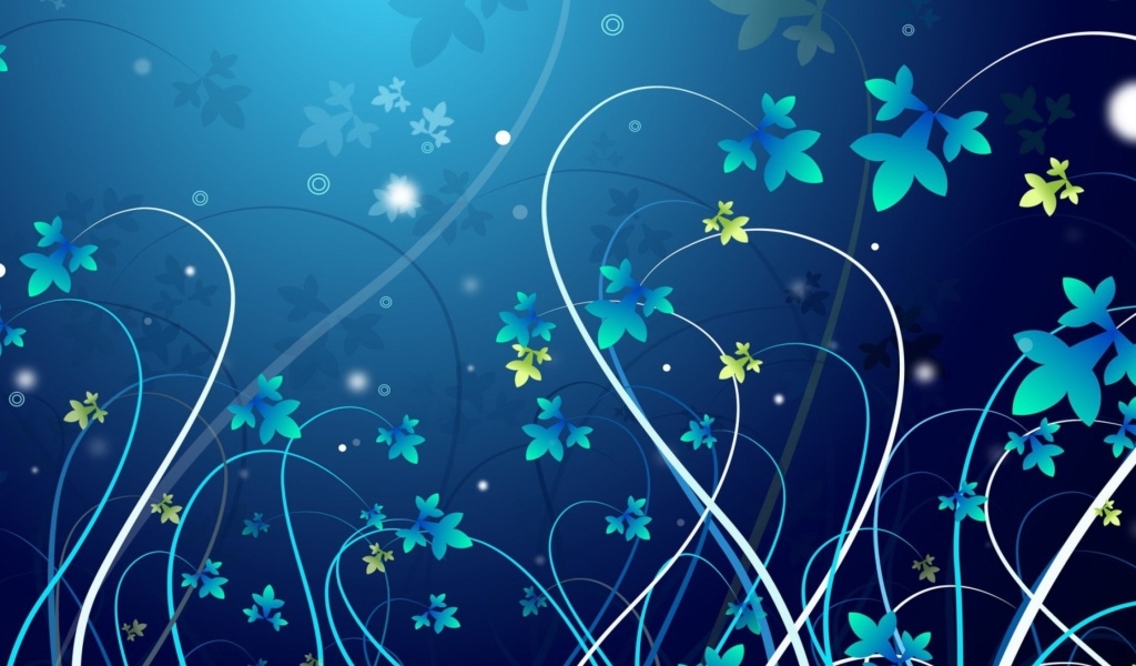 Красивый синий фон с узорными ветками с листьями