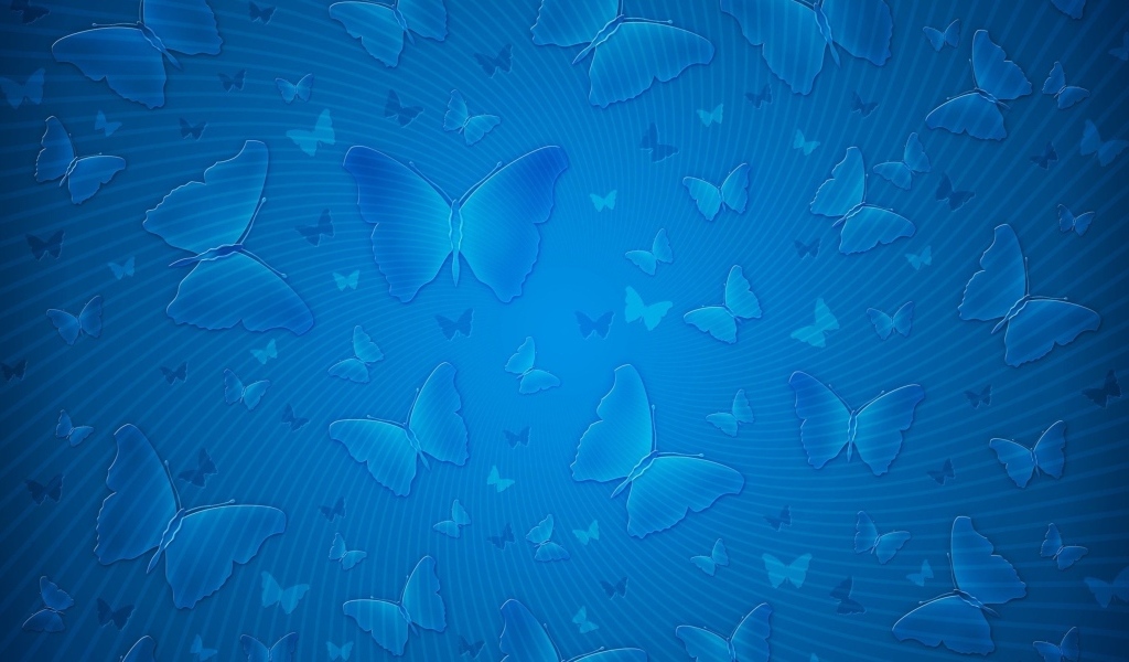 Голубой фон с нарисованными бабочками