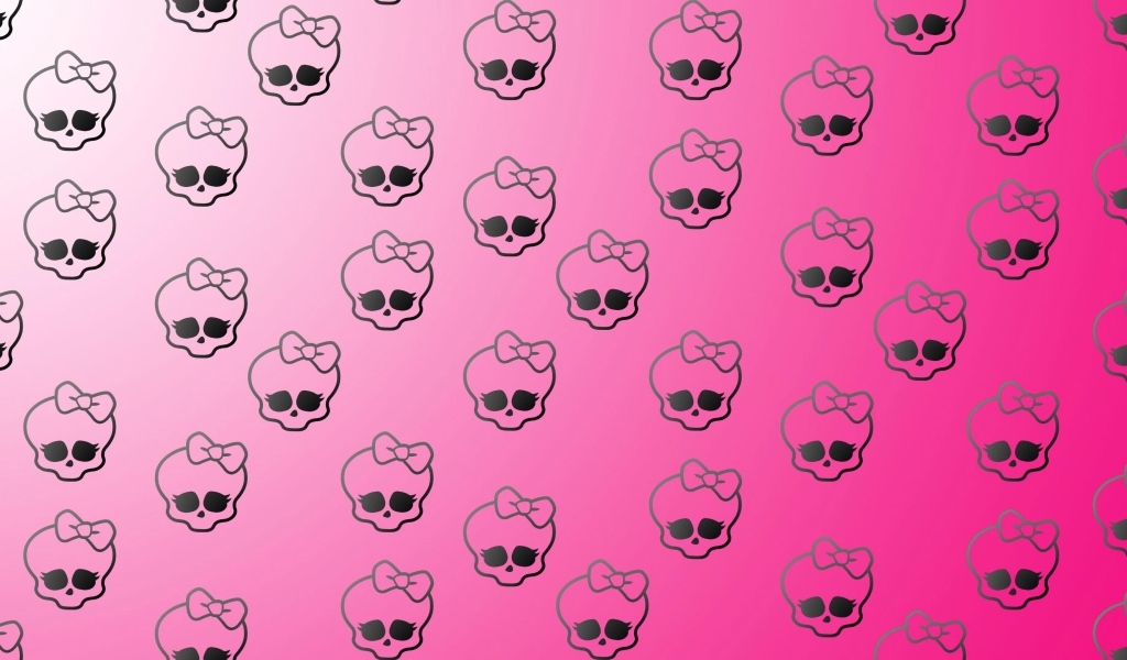 Черепа с бантами на розовом фоне