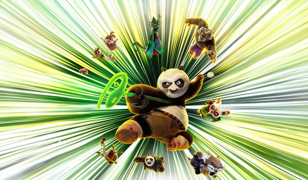 Bright poster of the new cartoon Kung Fu Panda 4