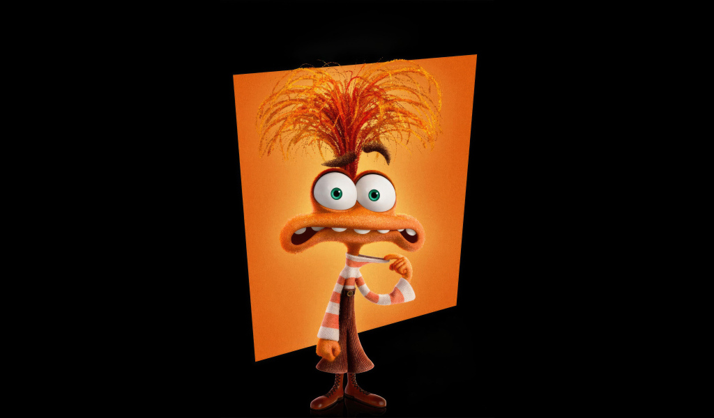 Персонаж Тревожность нового мультфильма Головоломка 2 на черном фоне, 2024