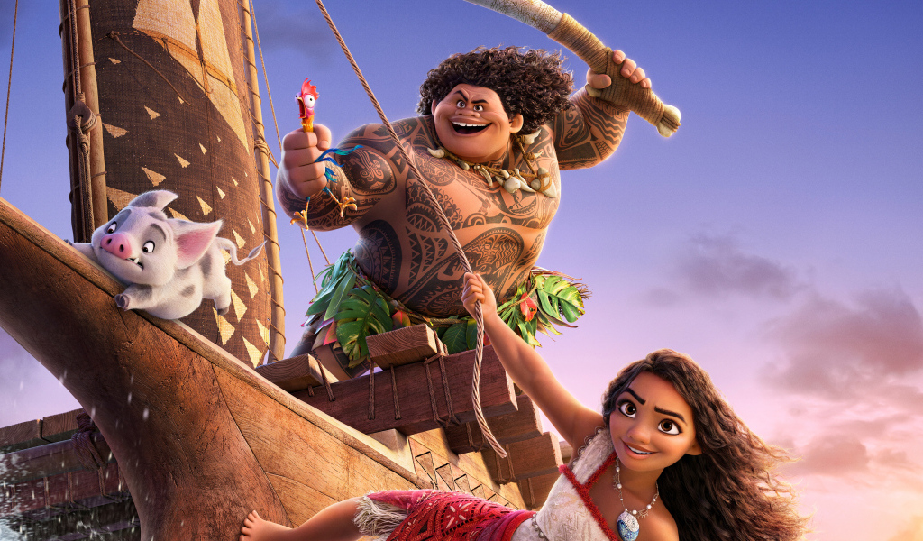 Персонажи мультфильма Моана 2 на корабле