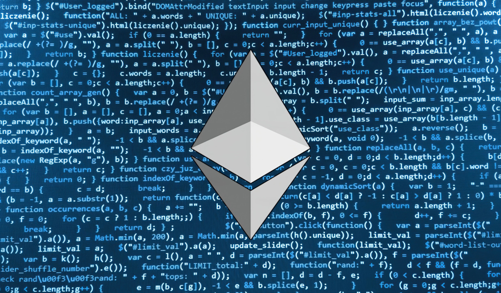 Значок ethereum на фоне числового кода