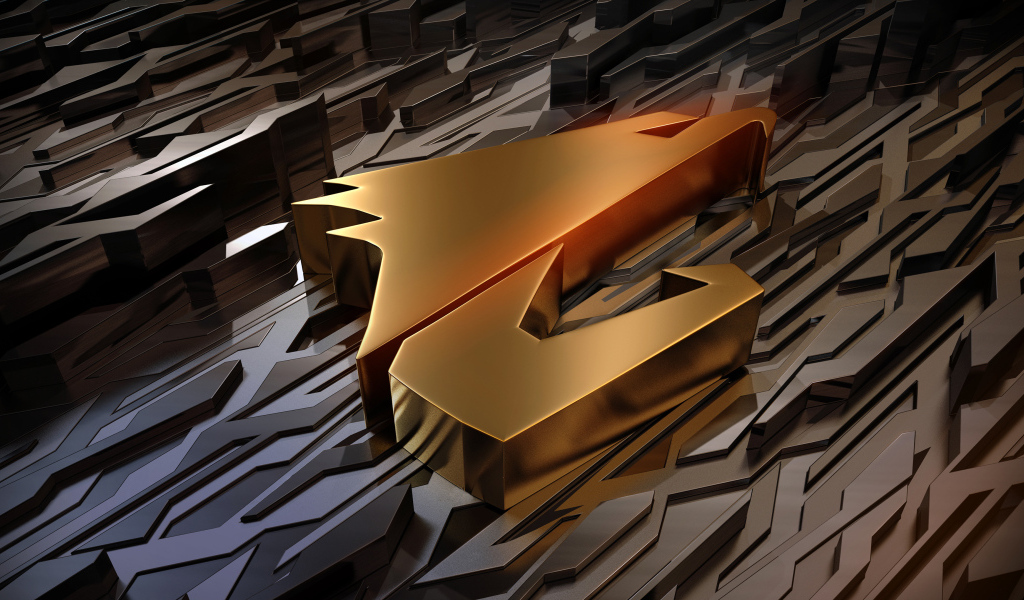 Золотой логотип компании aorus gigabyte