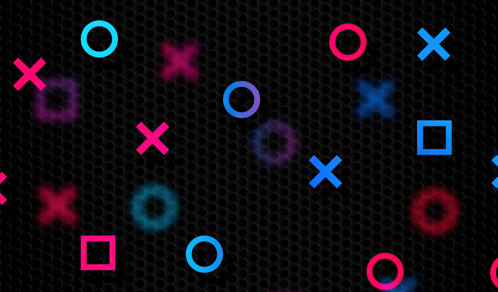 Разноцветные значки playstation на черном фоне