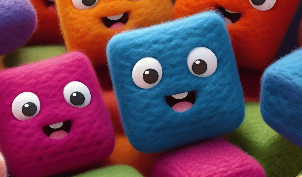 Разноцветные шерстяные кубики с глазами