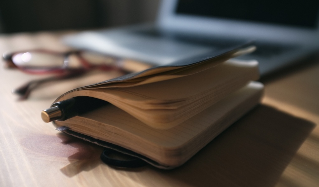 Блокнот с ручкой на столе