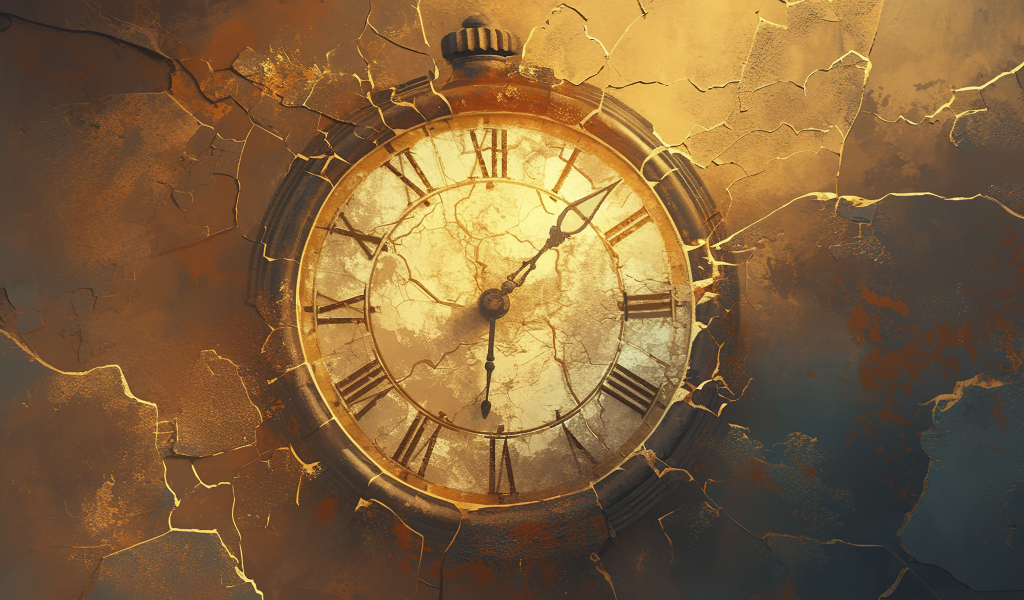 Старые часы на разрушающейся стене