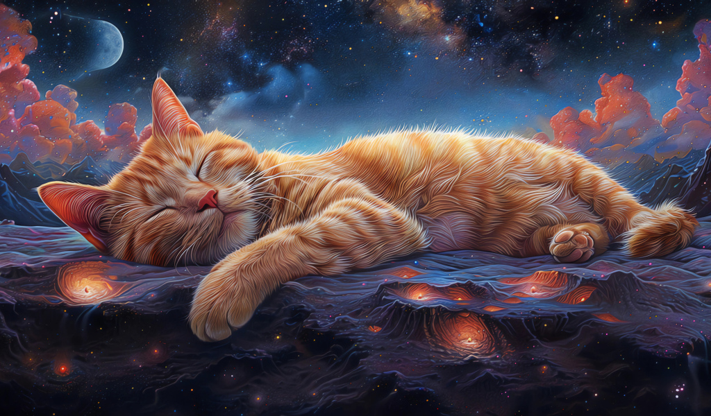 Нарисованный рыжий кот спит на поверхности Марса