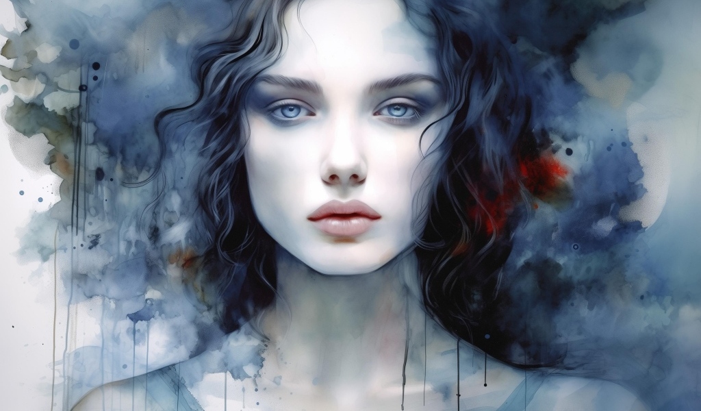 Красивая нарисованная голубоглазая девушка