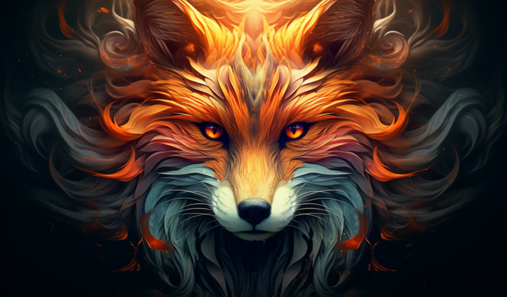 Красивый нарисованный огненный лис