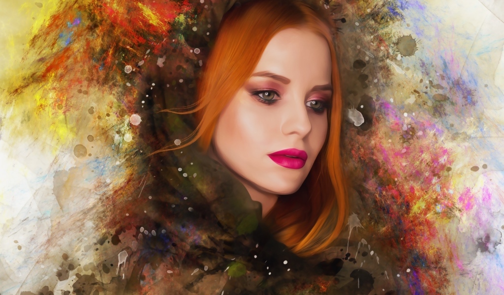 Красивая нарисованная рыжеволосая девушка