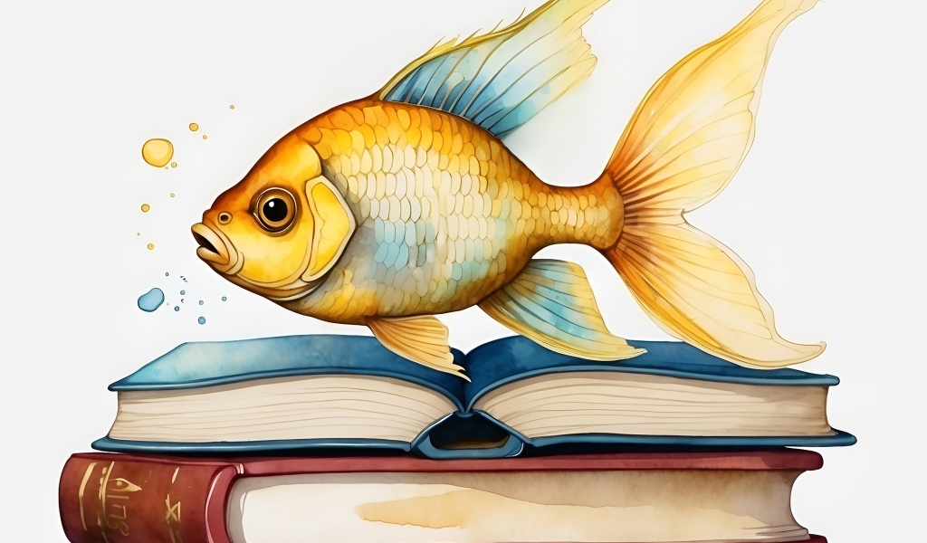 Нарисованная рыба с книгами