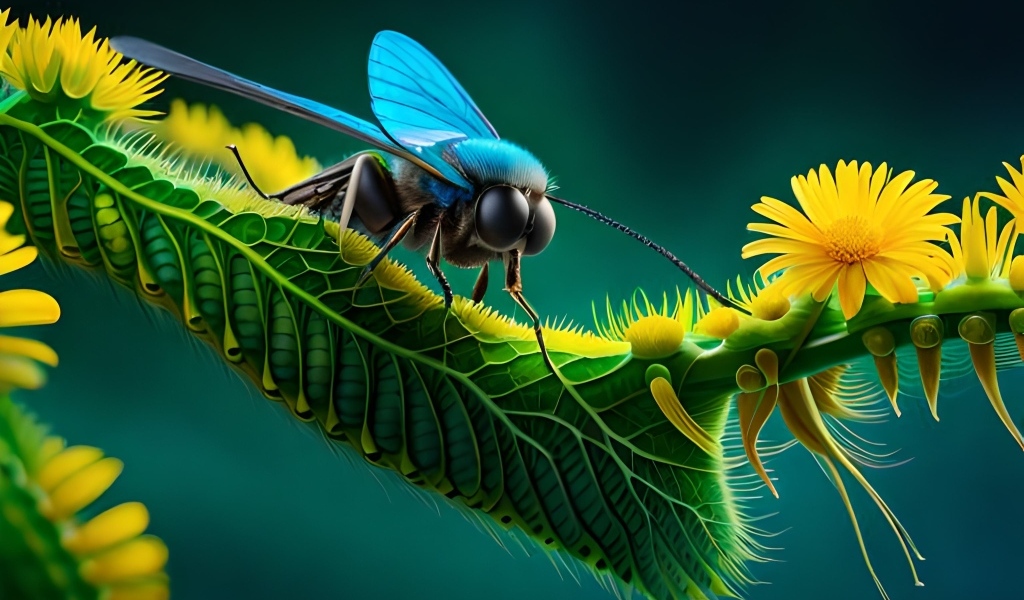 Нарисованная муха на ветке