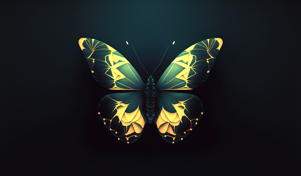 Нарисованная зеленая бабочка на черном фоне