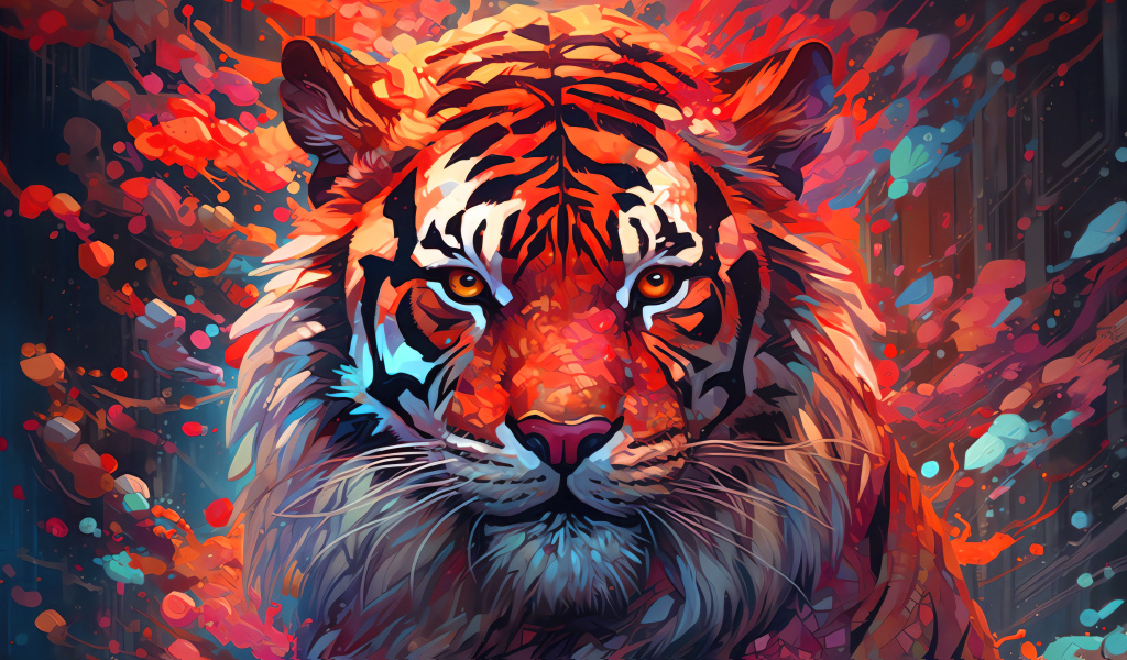 Нарисованный полосатый хищный тигр