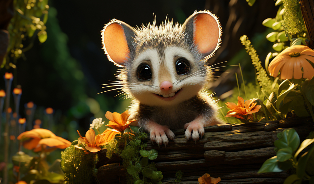 Смешной маленький нарисованный опоссум 