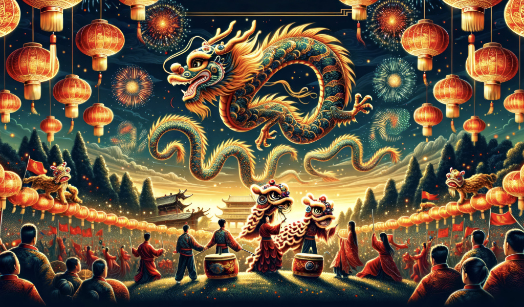 Счастливое празднование года дракона в Китае