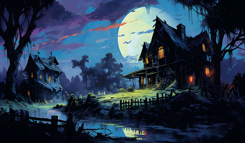 Старый страшный нарисованный дом 