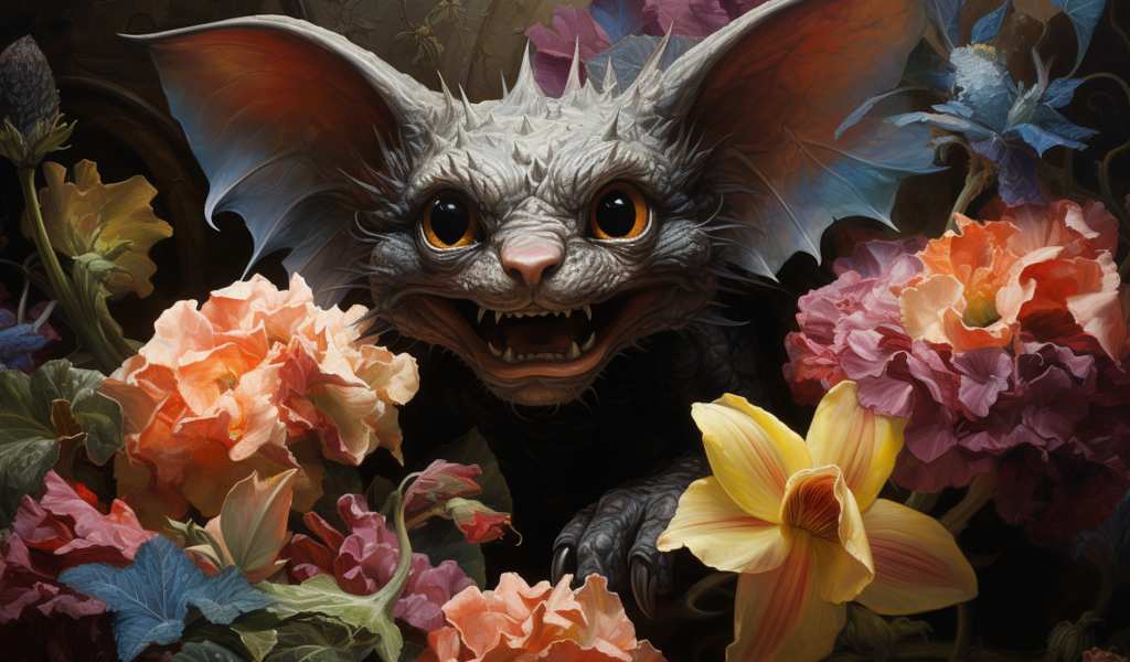 Злая летучая мышь в цветах