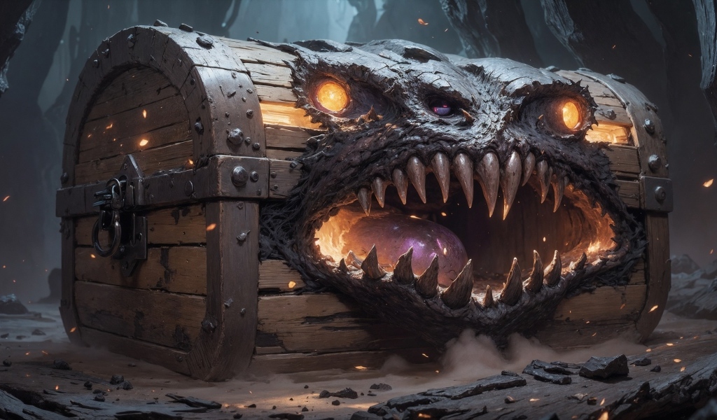 Сундук монстр с острыми клыками