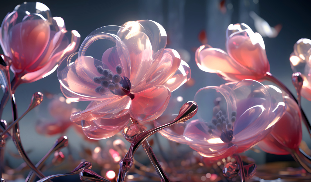 Фантастические стеклянные розовые цветы