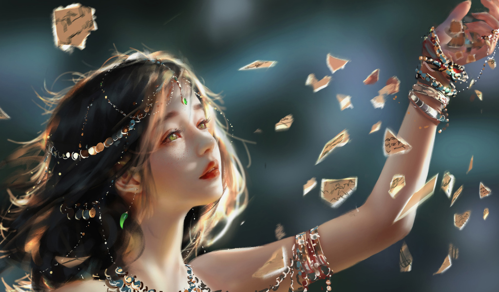 Фантастическая девушка аниме с украшениями на теле