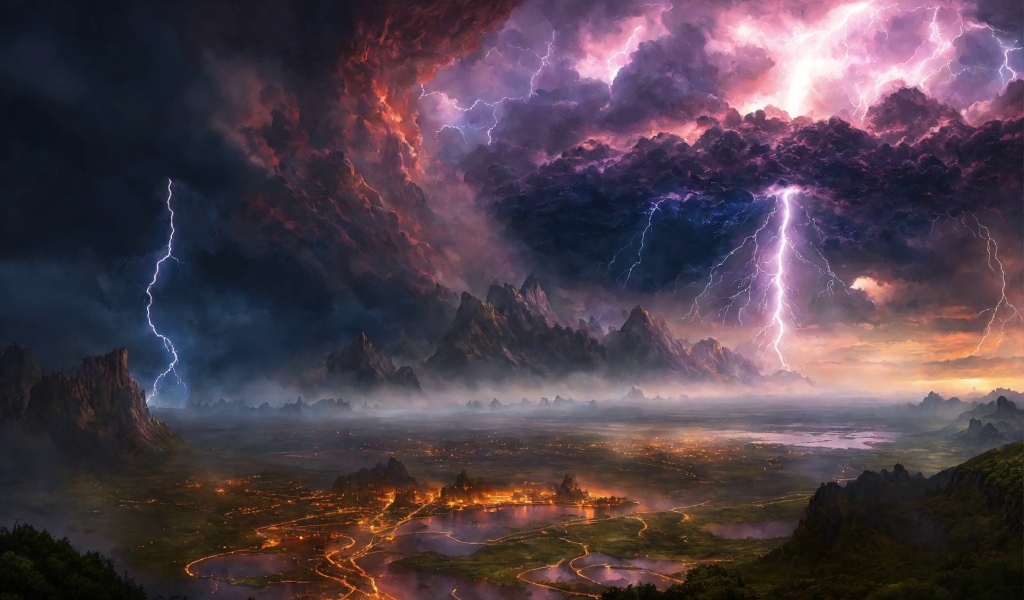 Фантастическое грозовое небо над городом