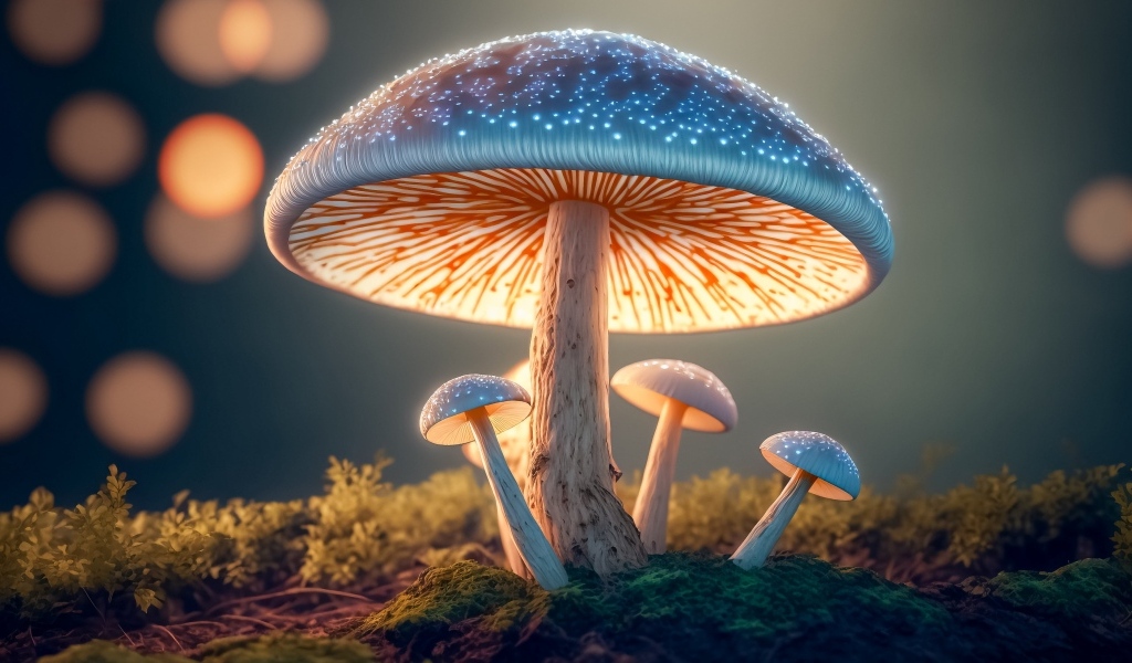 Волшебные светящиеся грибы в лесу