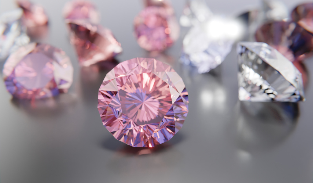 Бриллианты на сером фоне крупным планом