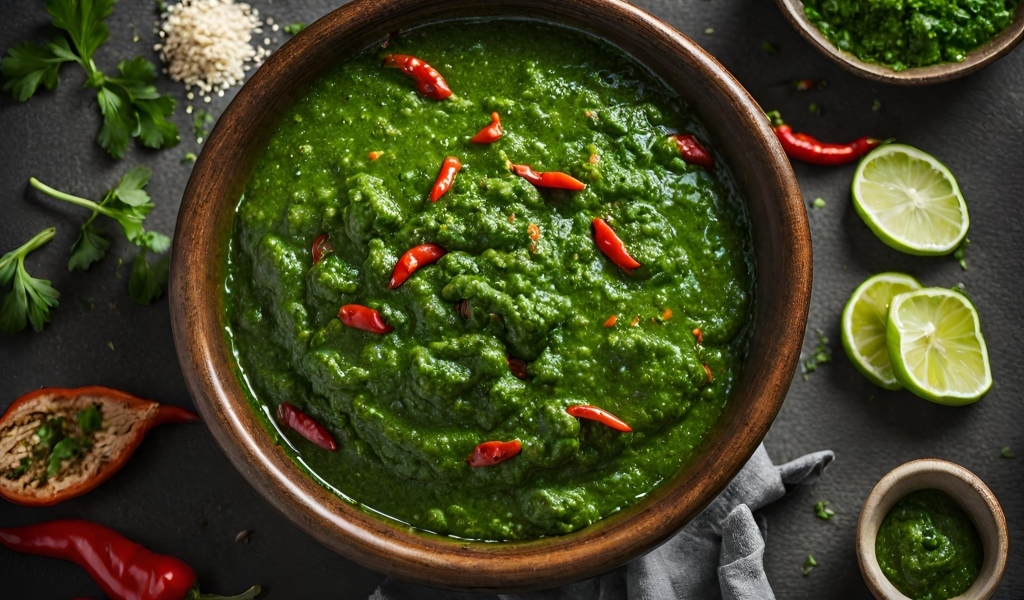 Зеленая паста с овощами и специями