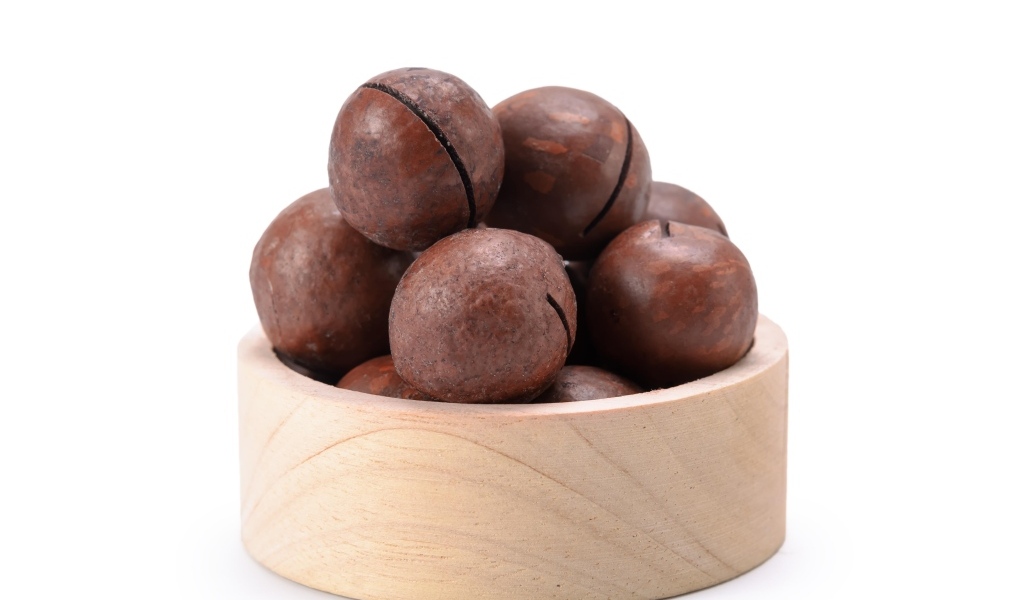 Орехи макадамия на белом фоне