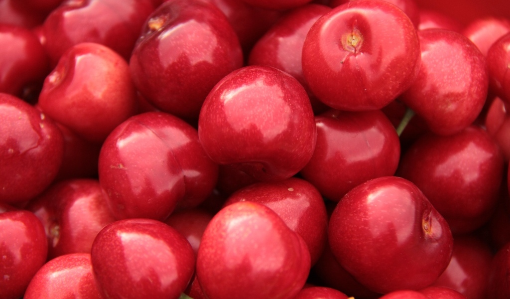 Спелые красные черешни крупным планом