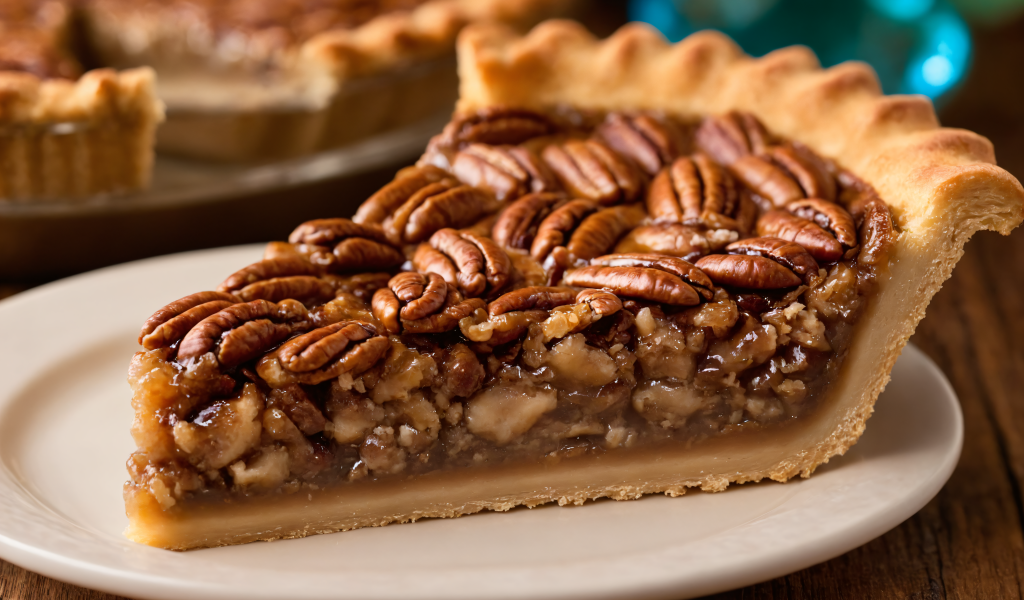 Кусок пирога с орехами пекан