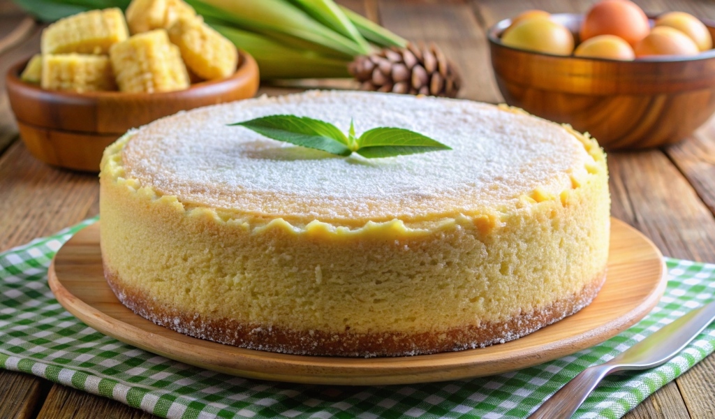Большой лимонный торт на столе
