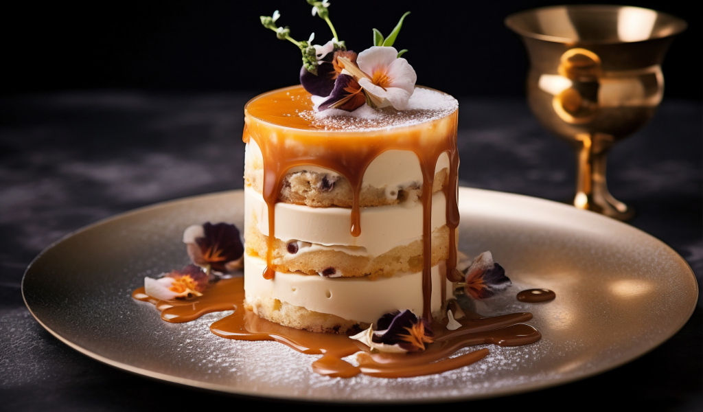 Десерт с карамельным топпингом