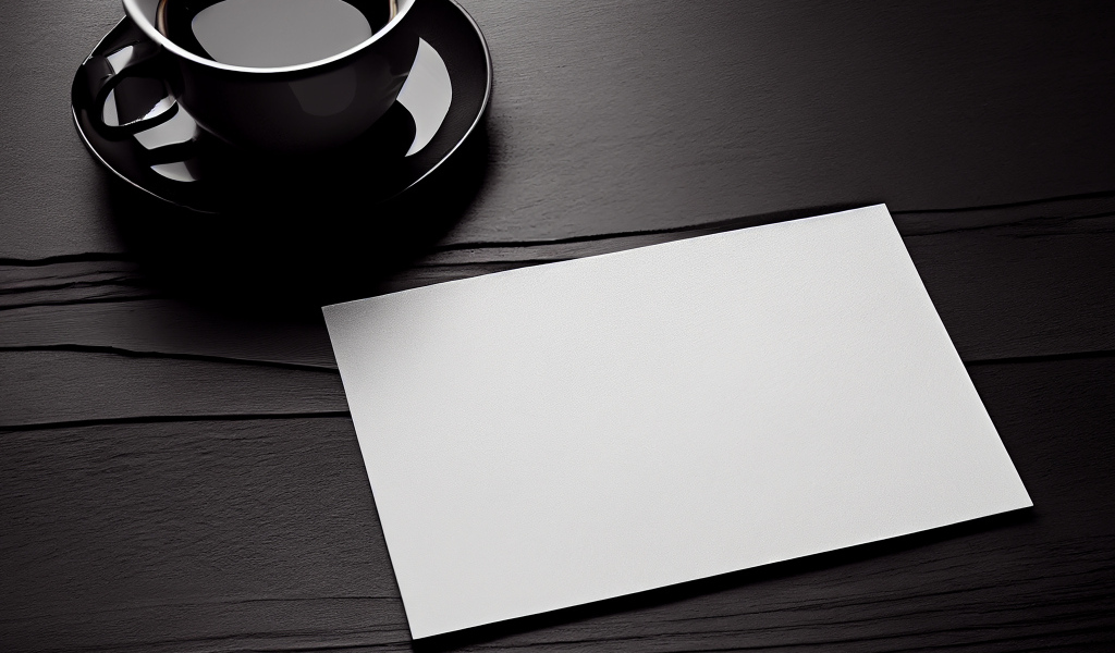 Чашка кофе с белым листом на столе