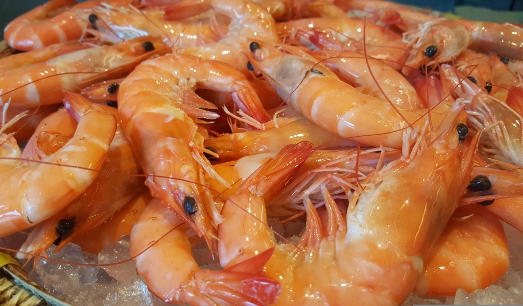 Вкусные креветки на тарелке крупным планом