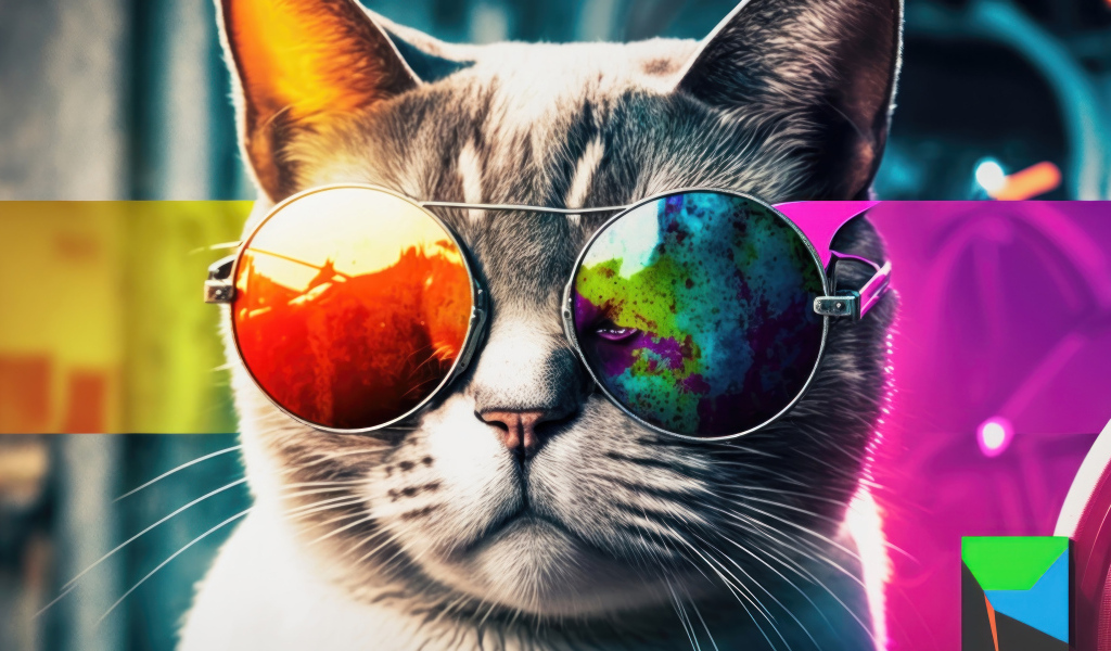 Серый кот в очках крупным планом