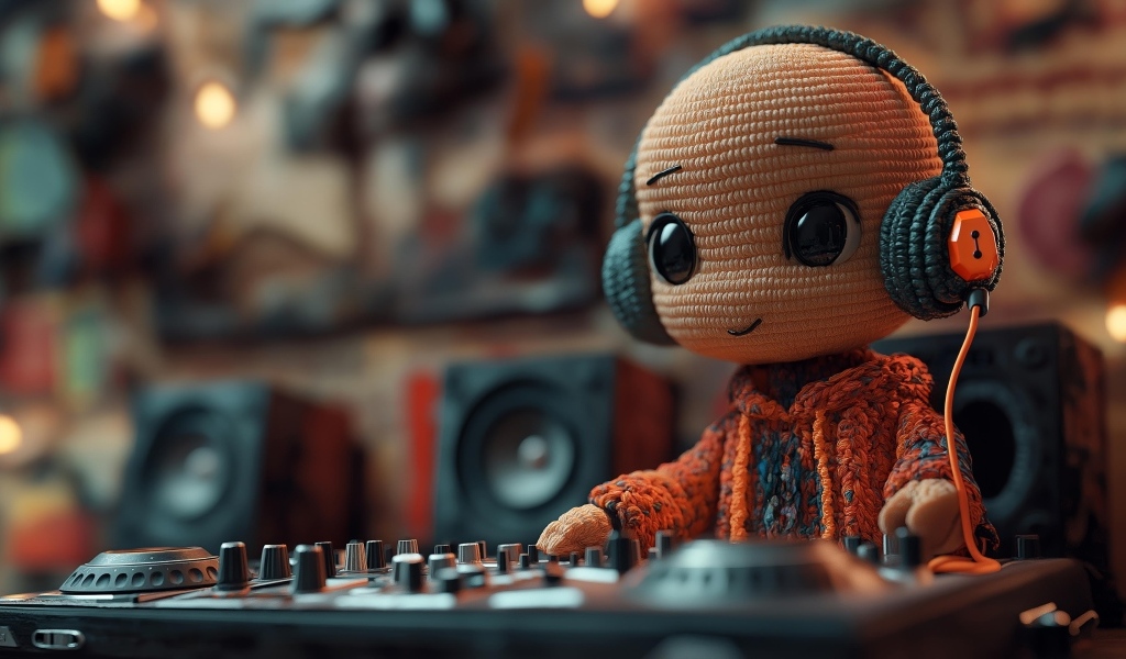 Вязаный диджей за пультом