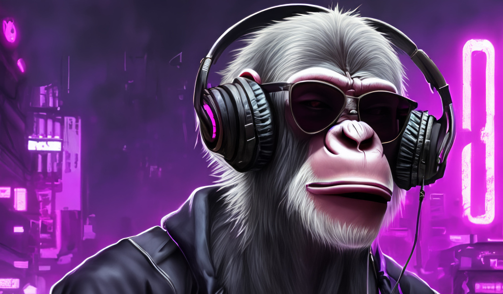 Обезьяна в очках и наушниках