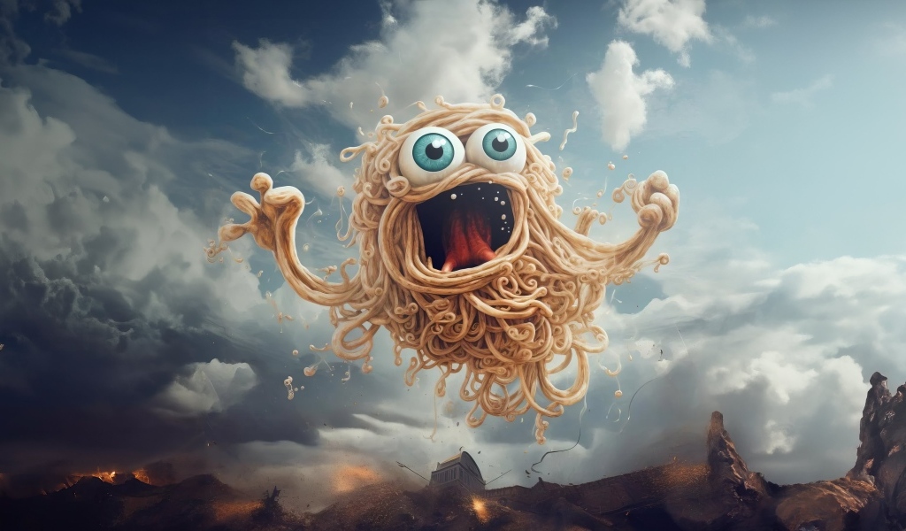 Макаронный монстр на фоне неба