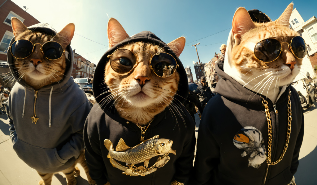 Три кота в худи и очках