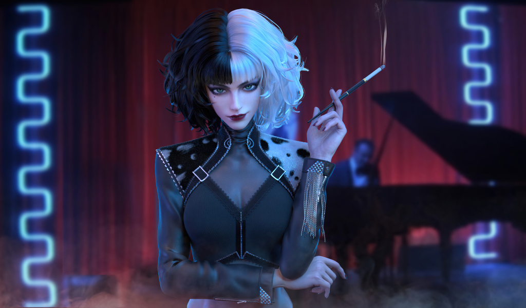 Персонаж Круэлла с сигаретой в руке