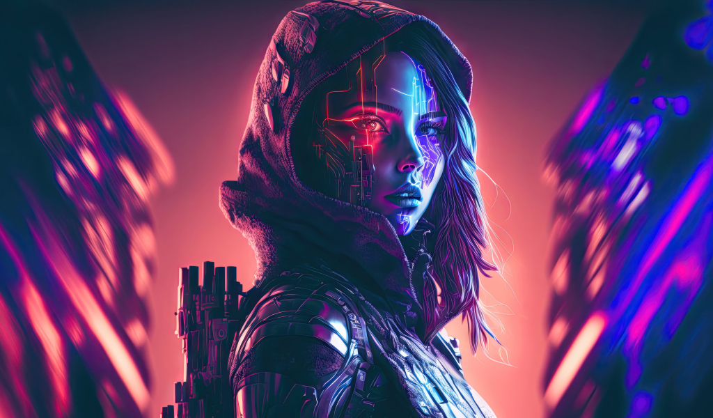 Девушка воин cyberpunk с оружием