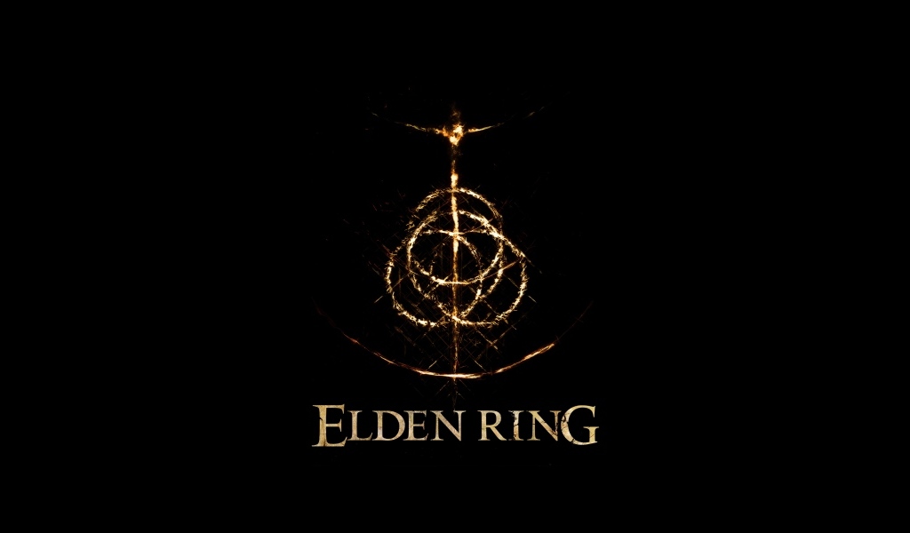 Логотип компьютерной игры Elden Ring на черном фоне