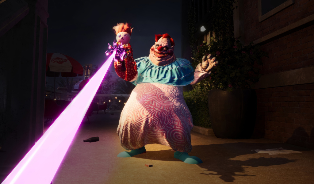 Толстый злой клоун из компьютерной игры Killer Klowns from Outer Space: The Game, 2024